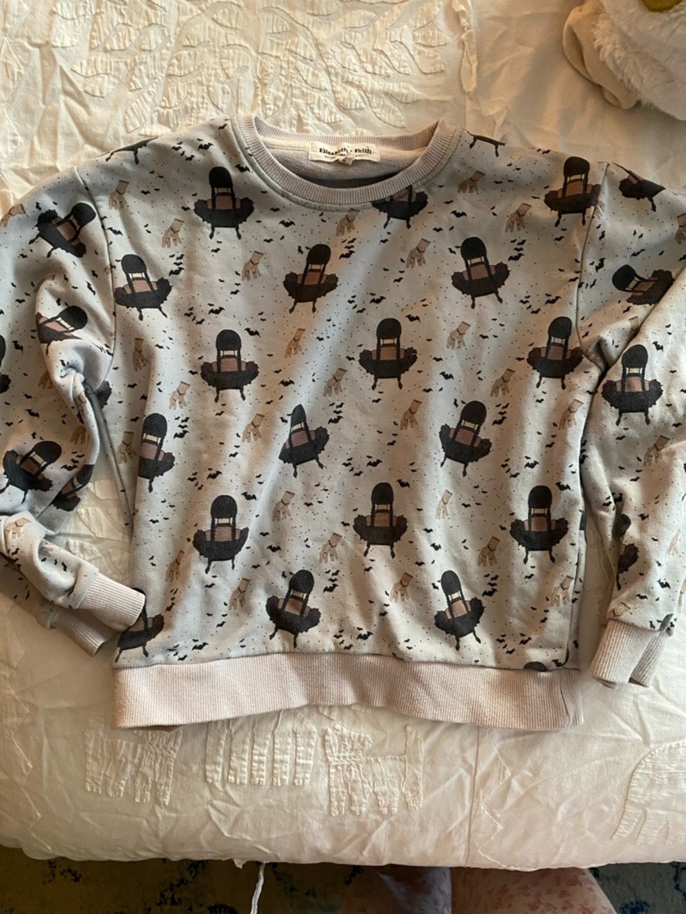 Light Gray Printed Crewneck Sweater with Chair Motif sz 8-9